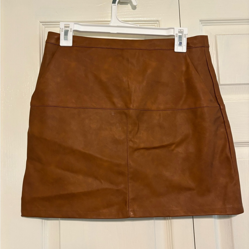 Brown Faux Leather Skirt